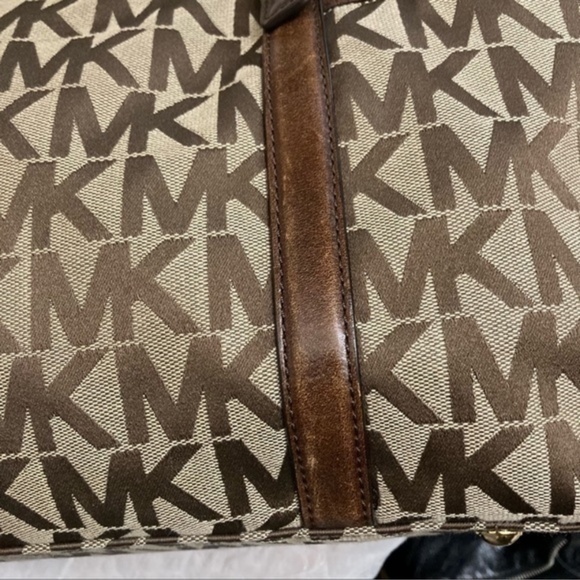 Michael Kors brown signature mk tote bag with leather trim - Picture 7 of 14
